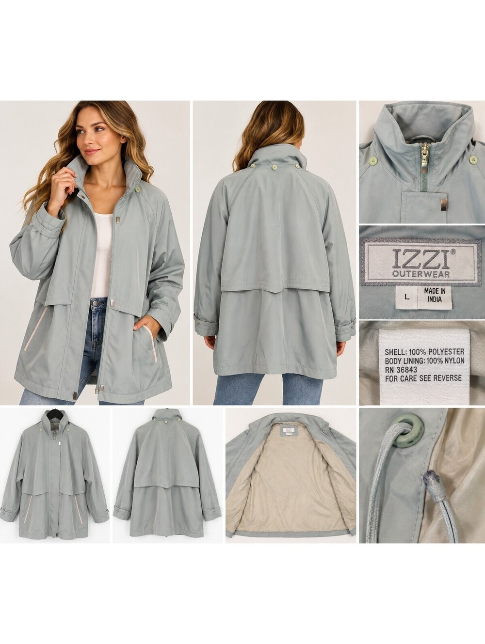 Vintage IZZI Outerwear L Sage Cape Raincoat Jacket 90s Y2K